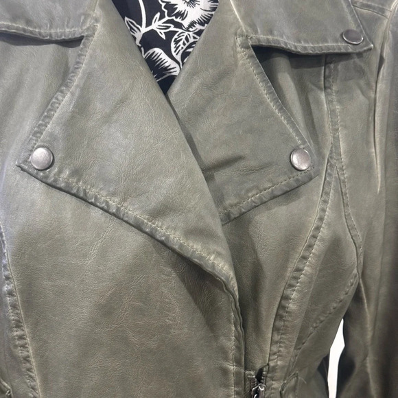 Max Studio Moto Olive Green Vegan Leather Jacket – Size Medium - Picture 8 of 13
